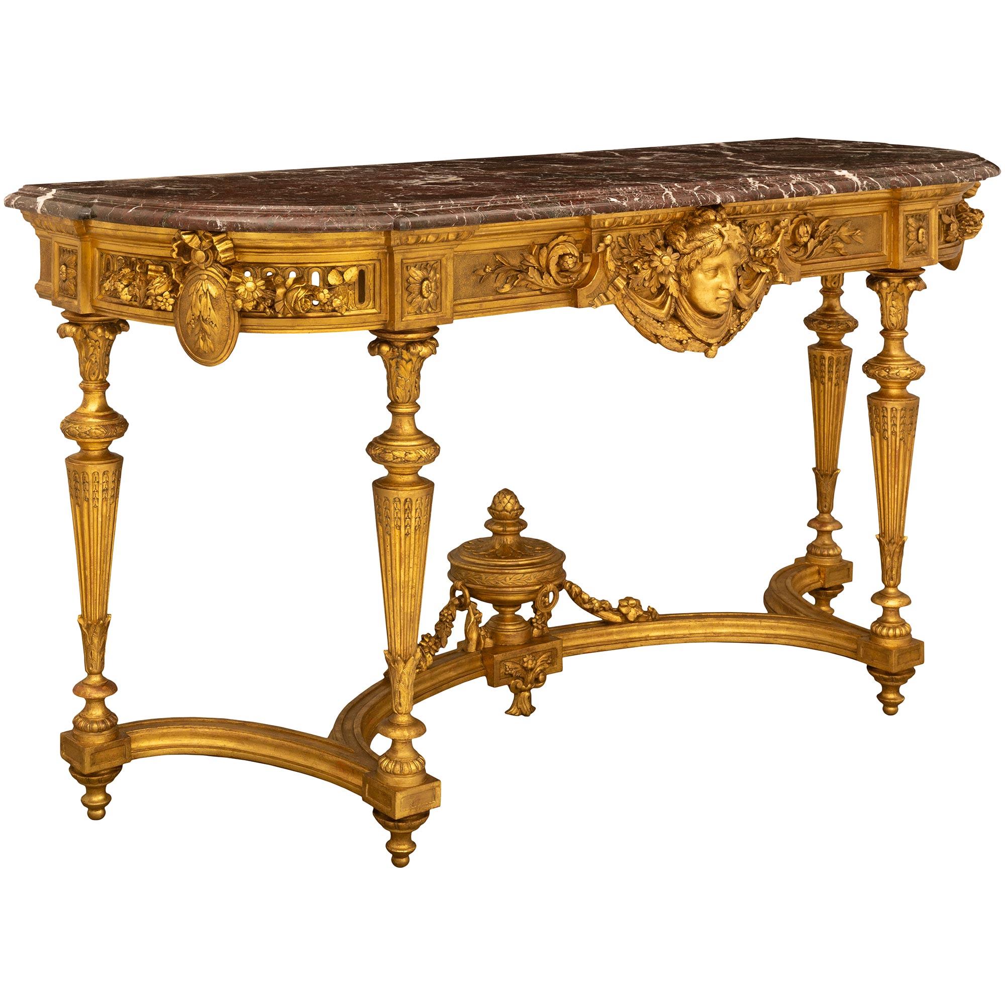 French 19th Century Louis XVI St. Freestanding Giltwood And Marble Console In Good Condition For Sale In West Palm Beach, FL