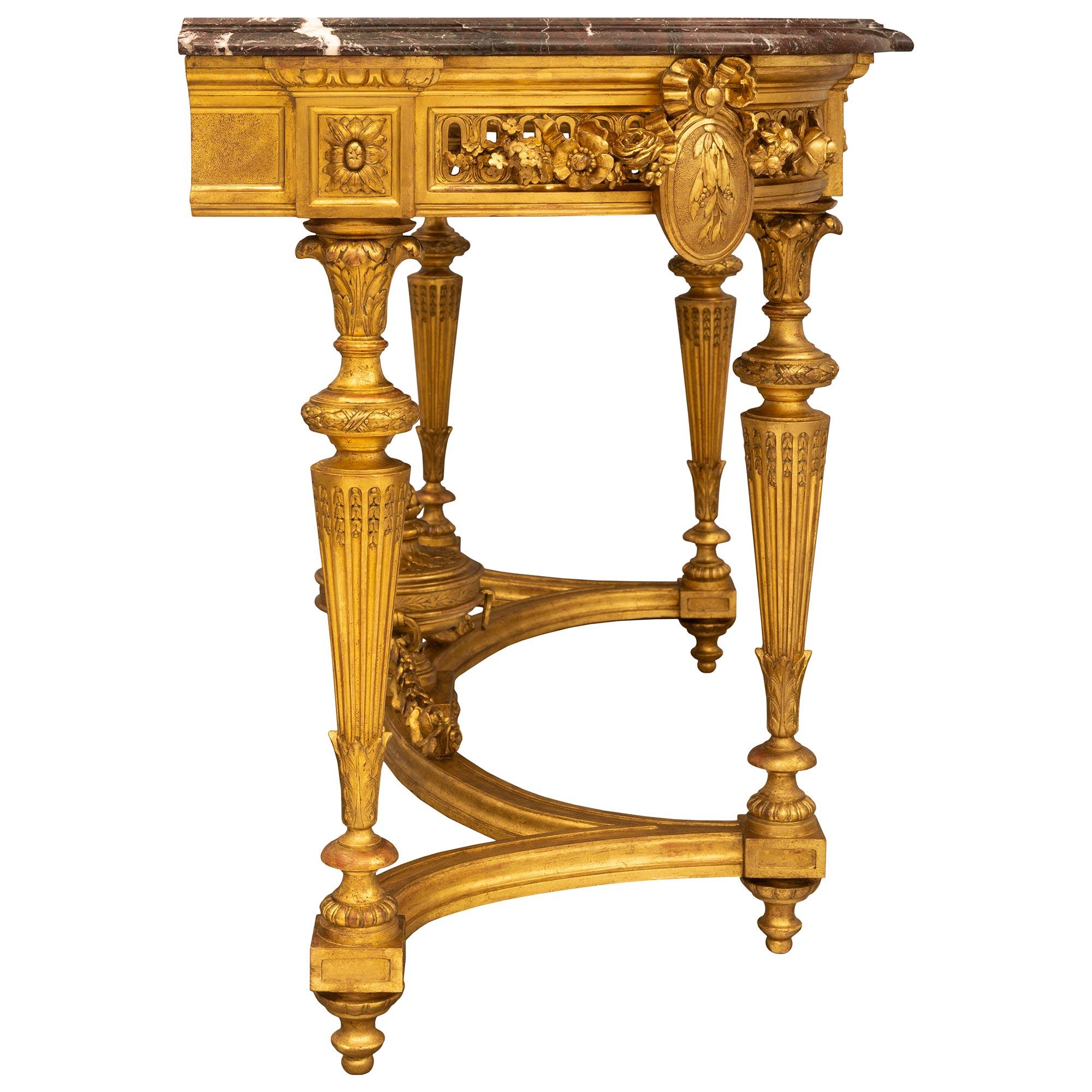 French 19th Century Louis XVI St. Freestanding Giltwood And Marble Console For Sale 1