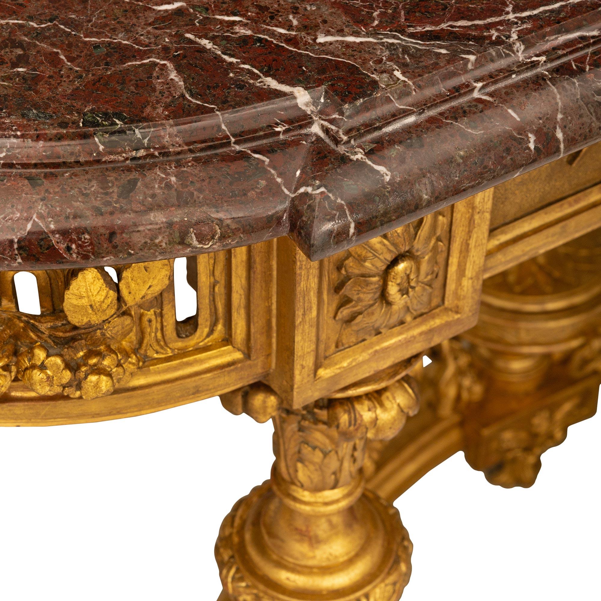 French 19th Century Louis XVI St. Freestanding Giltwood And Marble Console For Sale 2