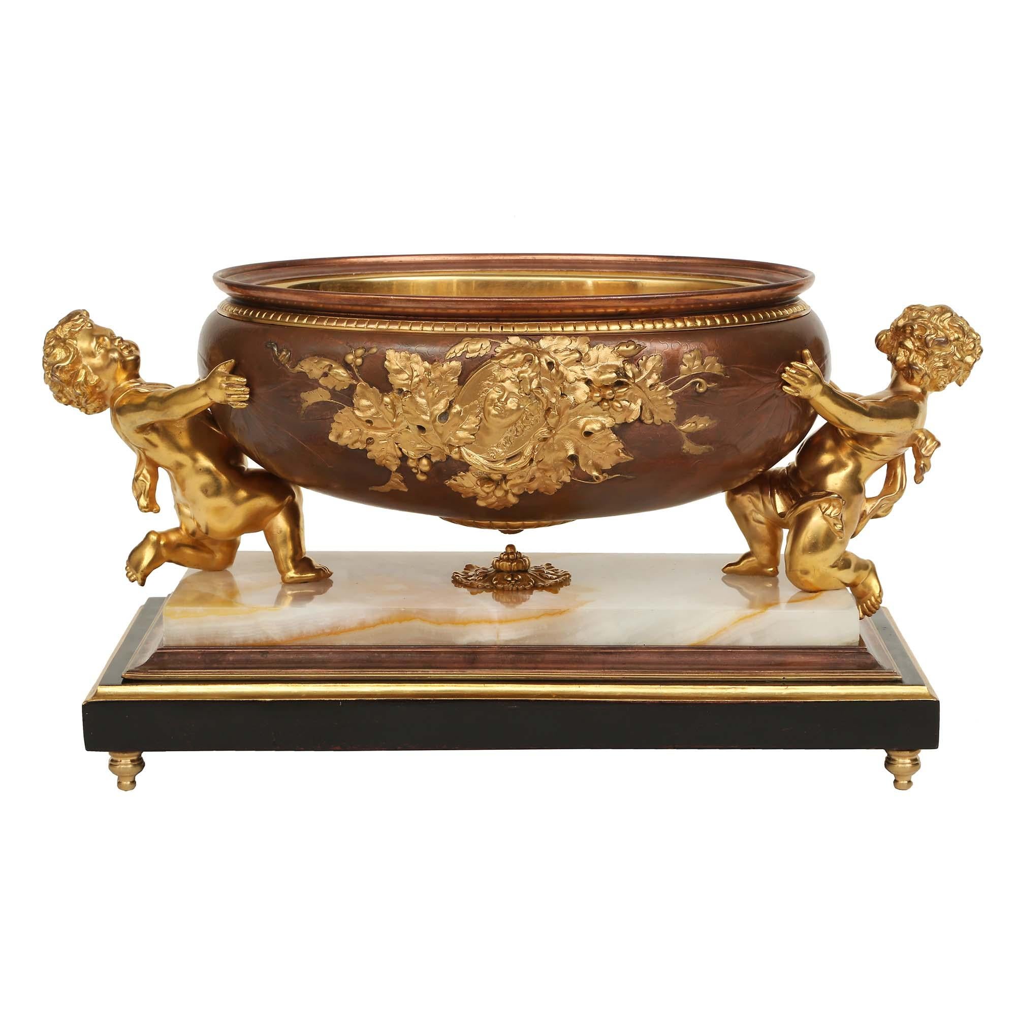 French 19th Century Louis XVI St. Fruitwood, Onyx, Bronze And Ormolu Centerpiece In Good Condition In West Palm Beach, FL