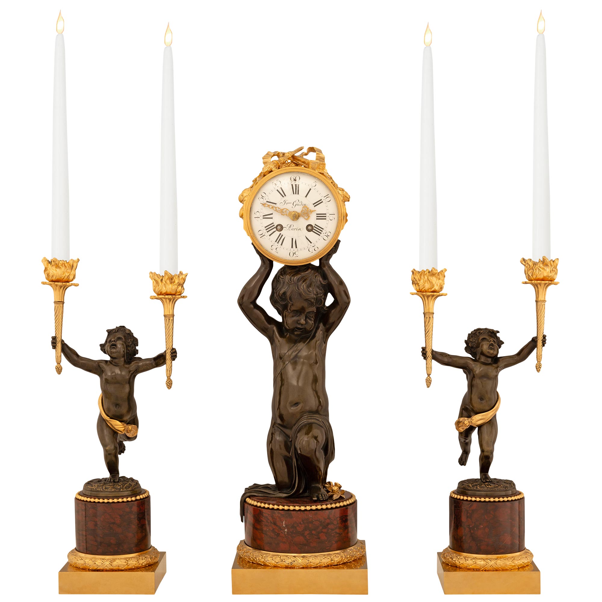 French 19th Century Louis XVI St. Garniture Set, By Jacques Gudin For Sale