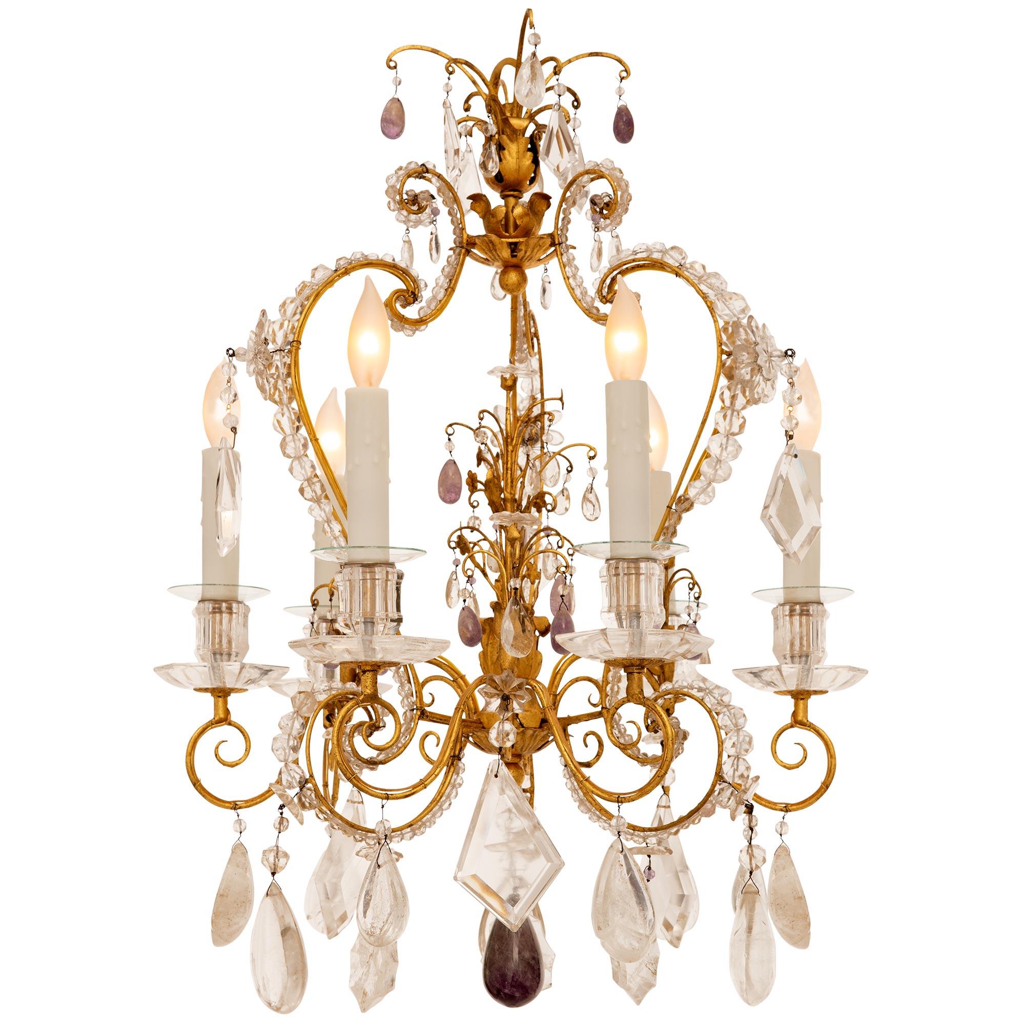 French 19th Century Louis XVI St. Gilt Iron And Rock Crystal Chandelier For Sale