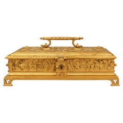 French 19th century Louis XVI st. Gilt Metal and Velvet box