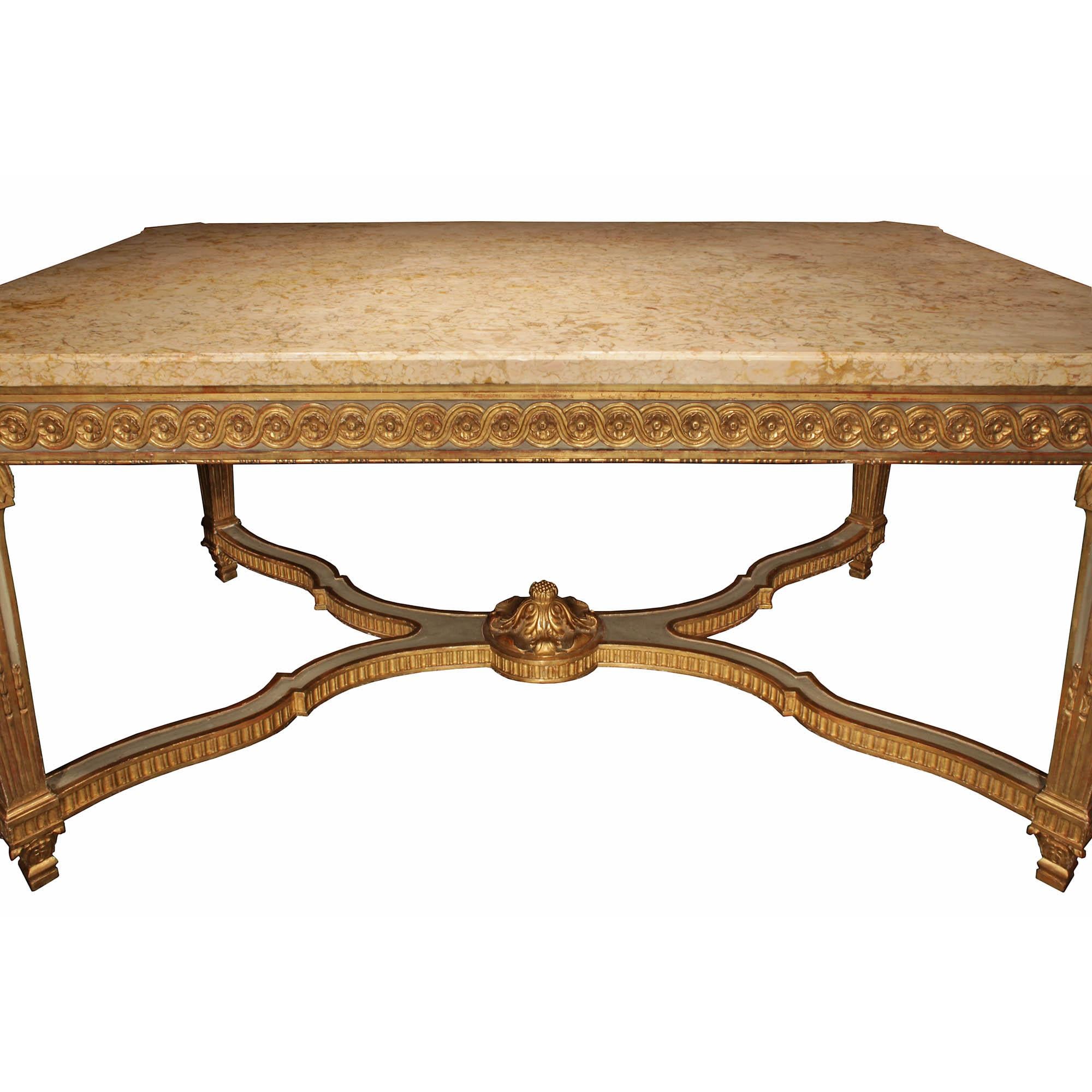 Table centrale française du XIXe siècle en bois doré de style Louis XVI du XIXe siècle Bon état - En vente à West Palm Beach, FL