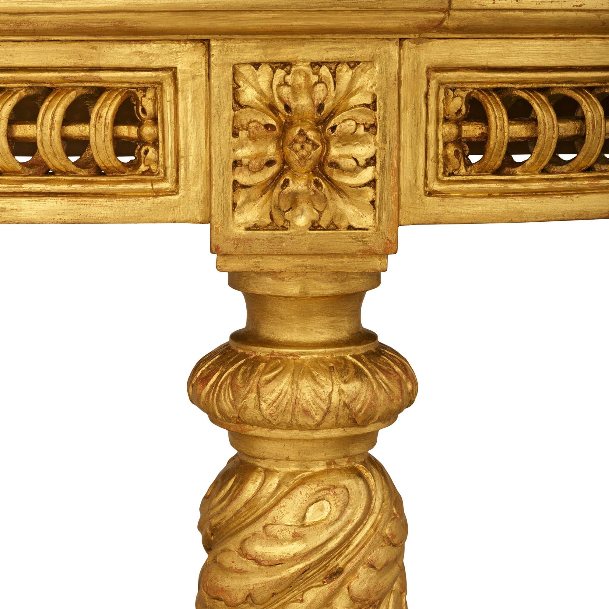 Marmo Consolle francese del XIX secolo in stile Luigi XVI in legno dorato e marmo Breccia Viola in vendita