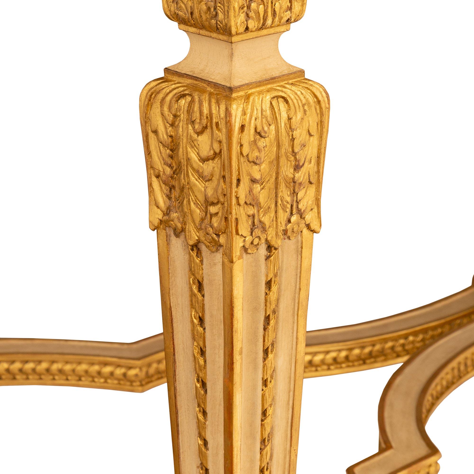 Mesa de centro francesa del siglo XIX, estilo Luis XVI, de madera dorada y mármol Breche Rouge en venta 2