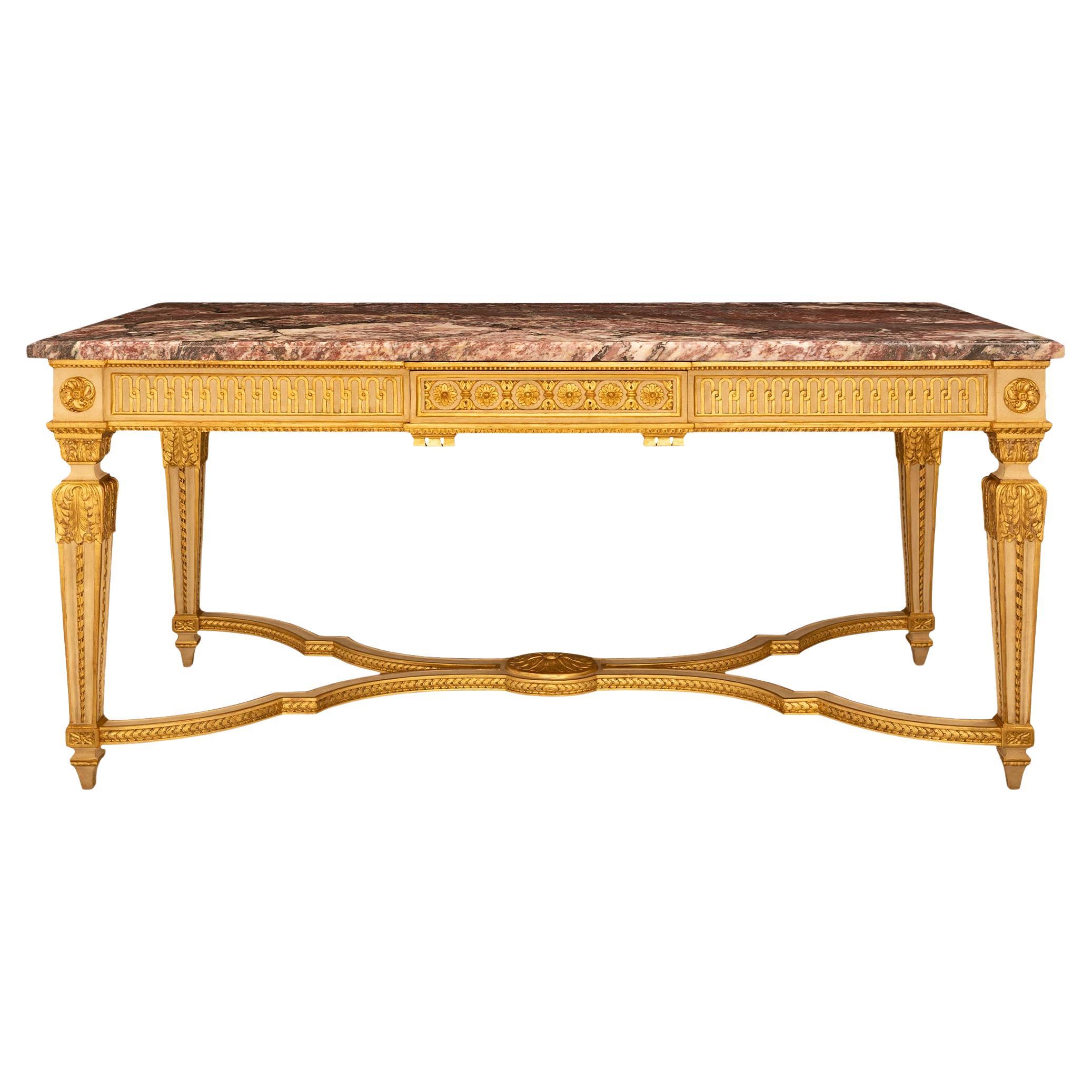 French 19th century Louis XVI st. Giltwood and Breche Rouge marble center table