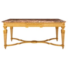 Französischer Mitteltisch aus vergoldetem Holz und Breche Rouge-Marmor im Louis-XVI-Stil des 19. Jahrhunderts