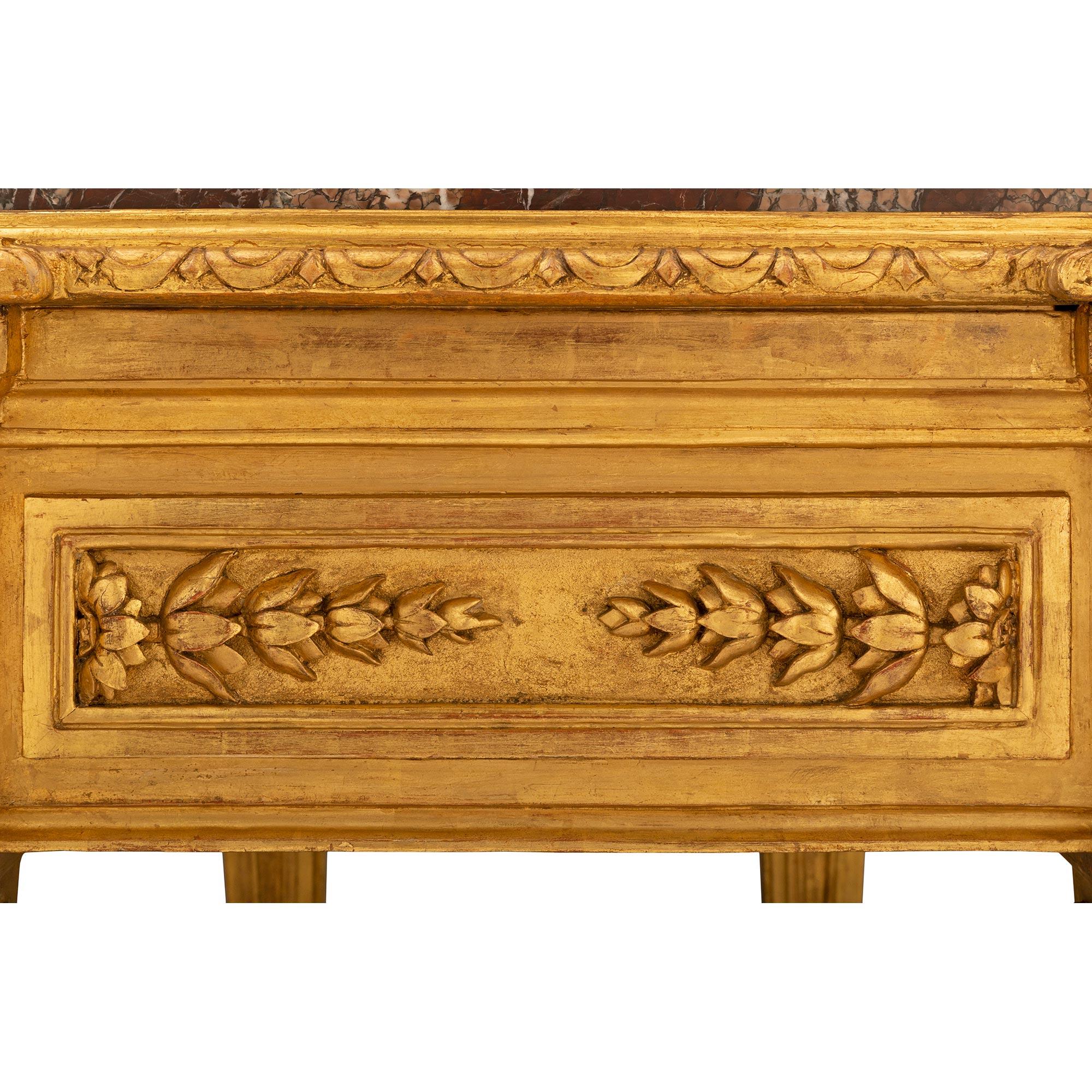 French 19th Century Louis XVI St. Giltwood and Campan Rubané Marble Center Table For Sale 5