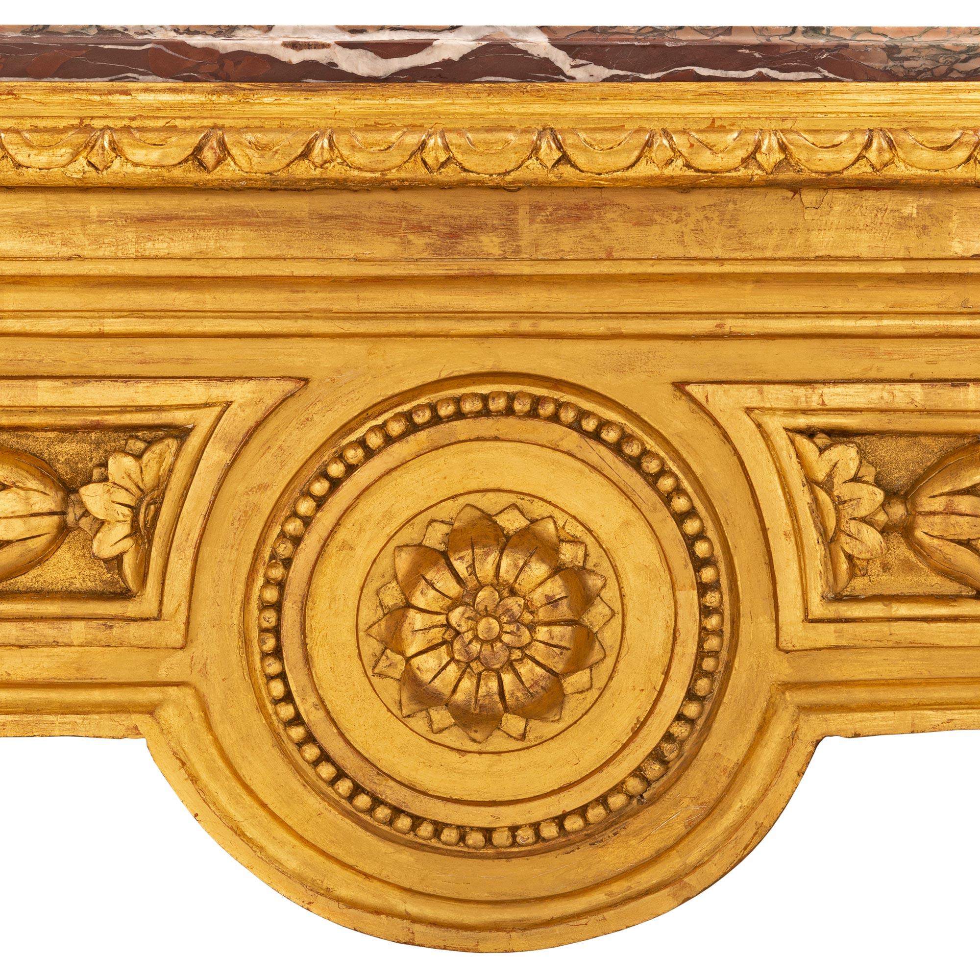 French 19th Century Louis XVI St. Giltwood and Campan Rubané Marble Center Table For Sale 6