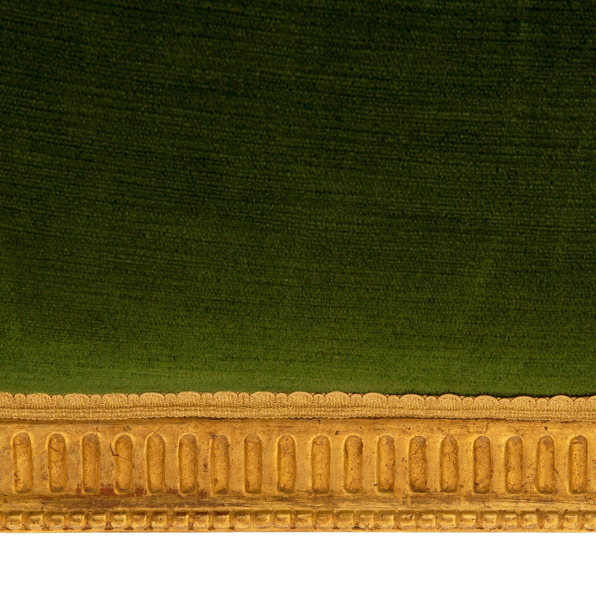 French 19th Century Louis XVI St. Giltwood And Green Velvet Bench For Sale 5