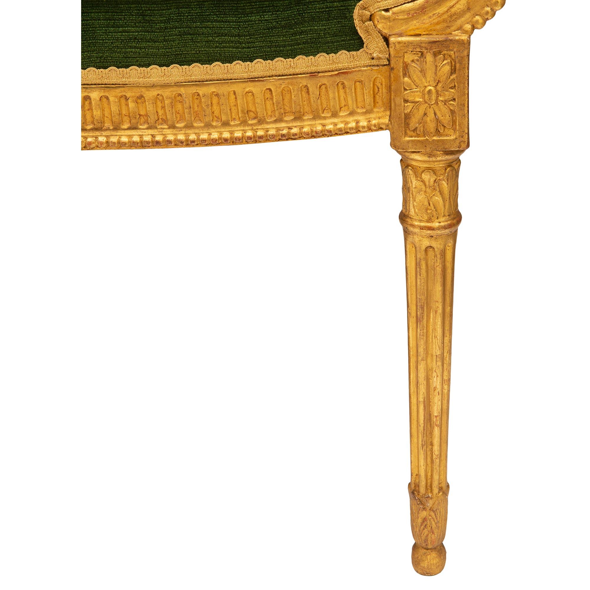 French 19th Century Louis XVI St. Giltwood And Green Velvet Bench For Sale 6
