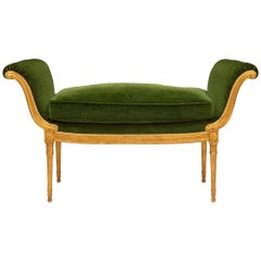Panchina francese del XIX secolo in legno dorato e velluto verde Luigi XVI St.
