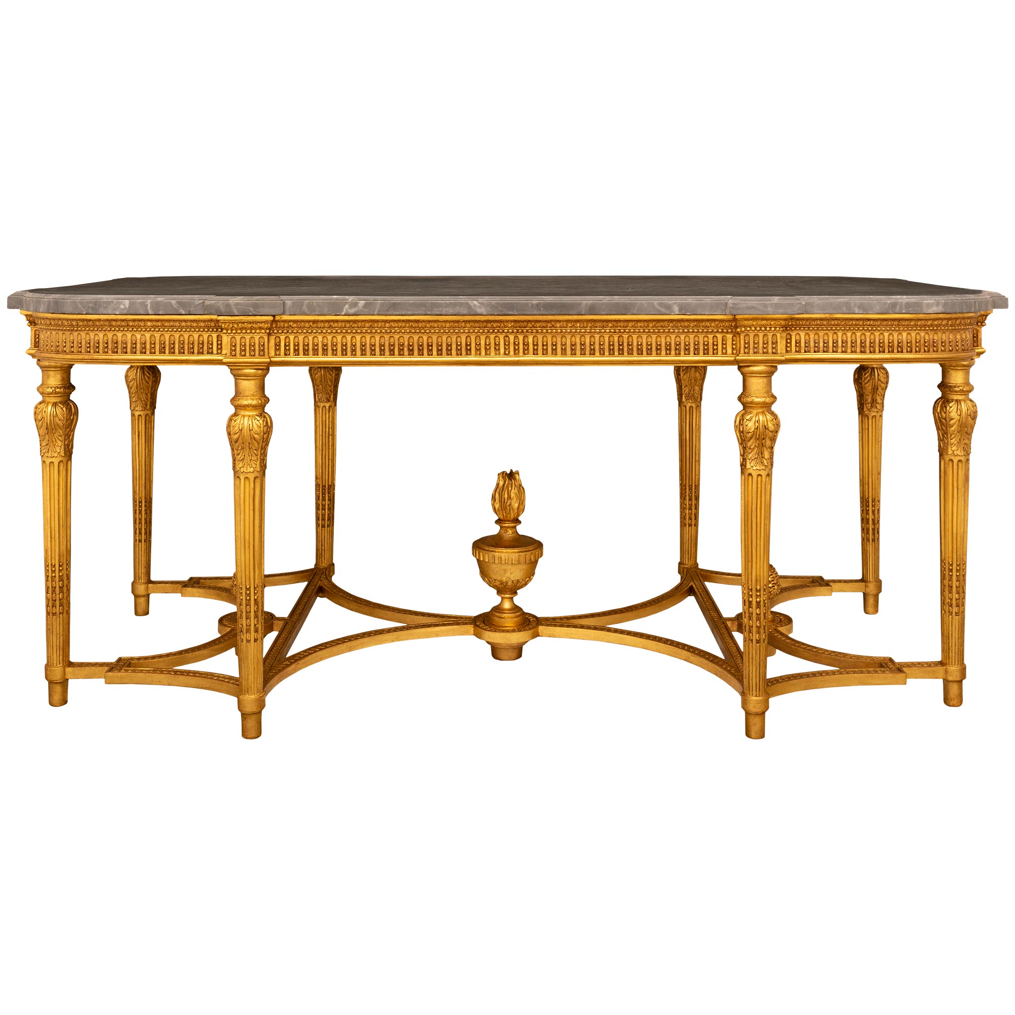 French 19th Century Louis XVI St. Giltwood And Gris St. Anne Marble Center Table