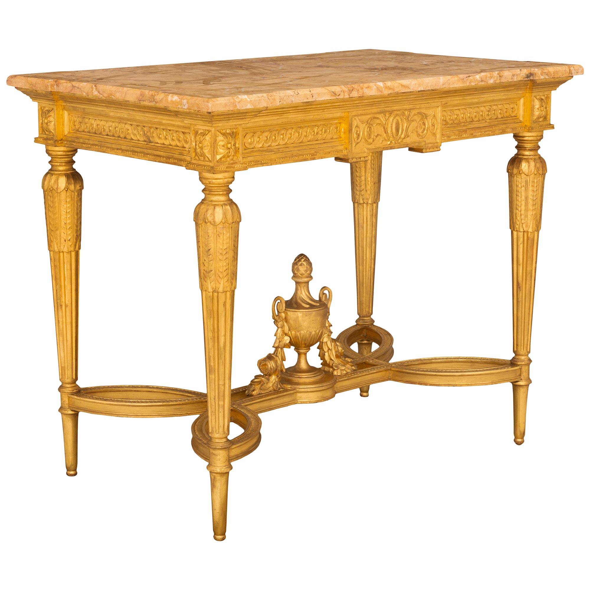 French 19th Century Louis XVI St. Giltwood And Marble Center Table In Good Condition For Sale In West Palm Beach, FL