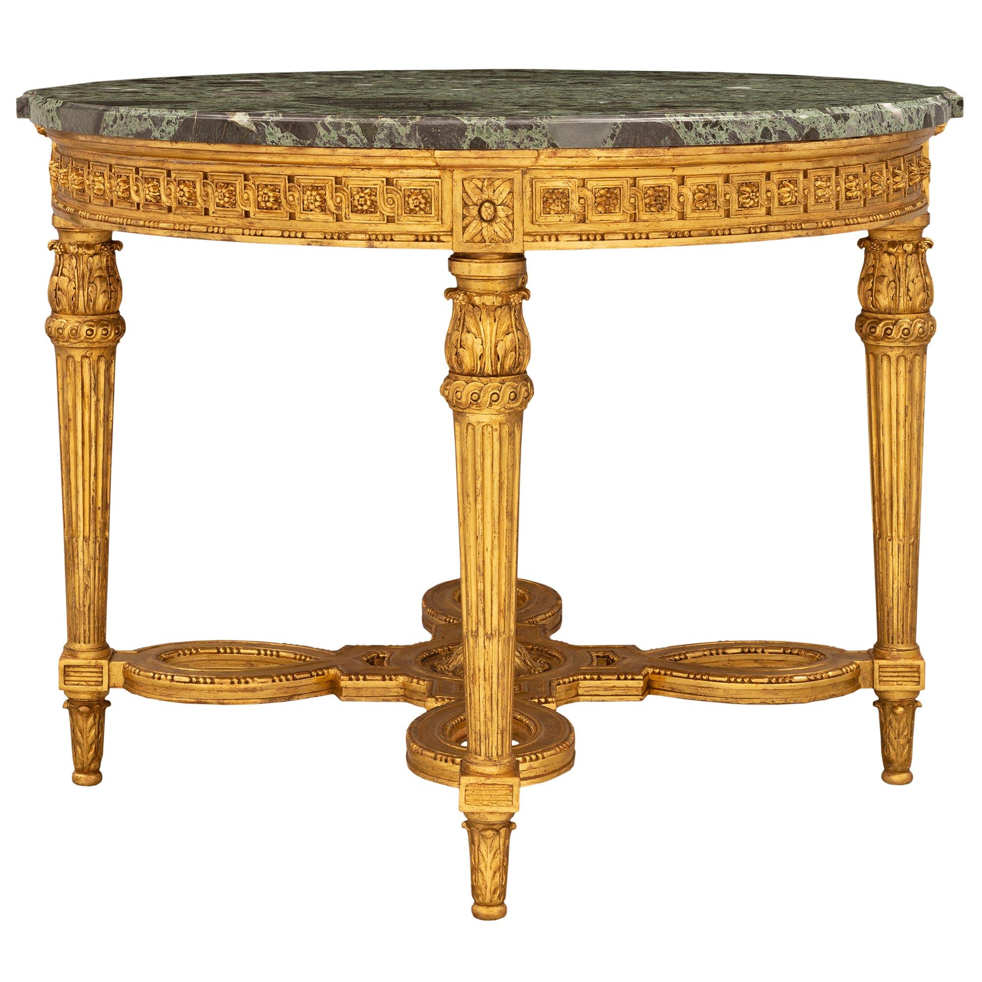 French 19th Century Louis XVI St. Giltwood and Marble Center Table For Sale 1