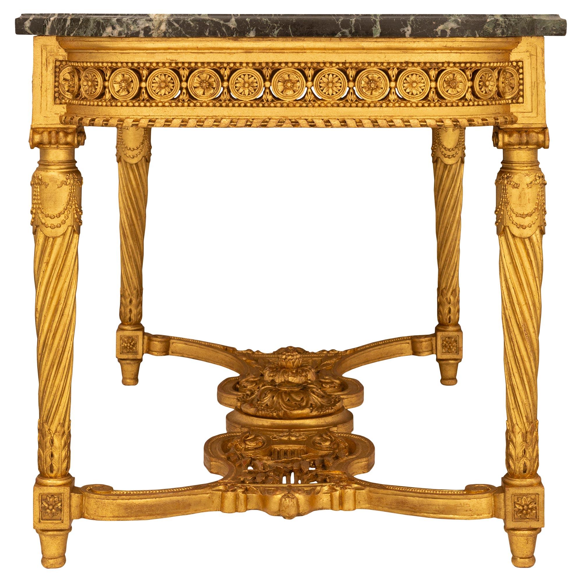 French 19th Century Louis XVI St. Giltwood and Marble Center Table For Sale 1