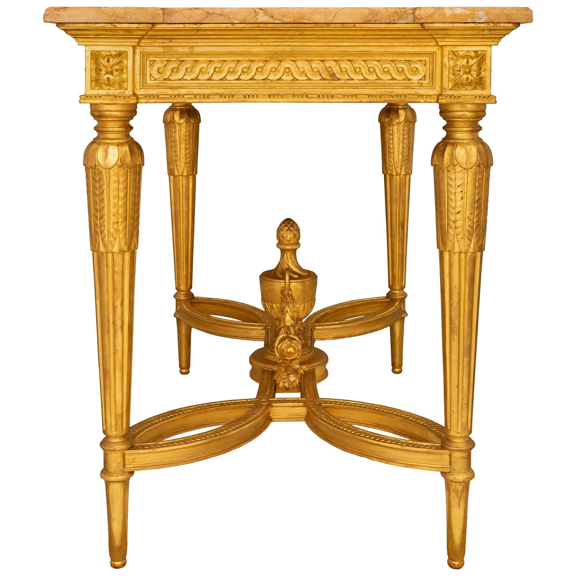 French 19th Century Louis XVI St. Giltwood And Marble Center Table For Sale 1
