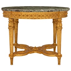 French 19th Century Louis XVI St. Giltwood and Marble Center Table