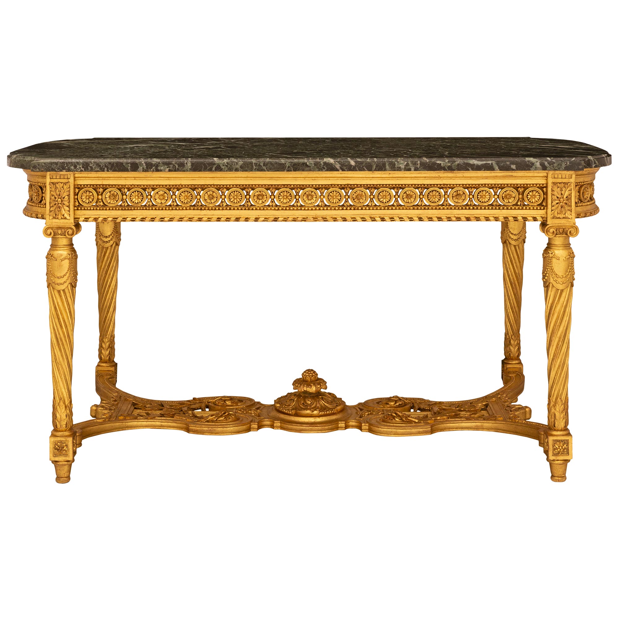 Table de centre en bois doré et marbre de style Louis XVI du XIXe siècle