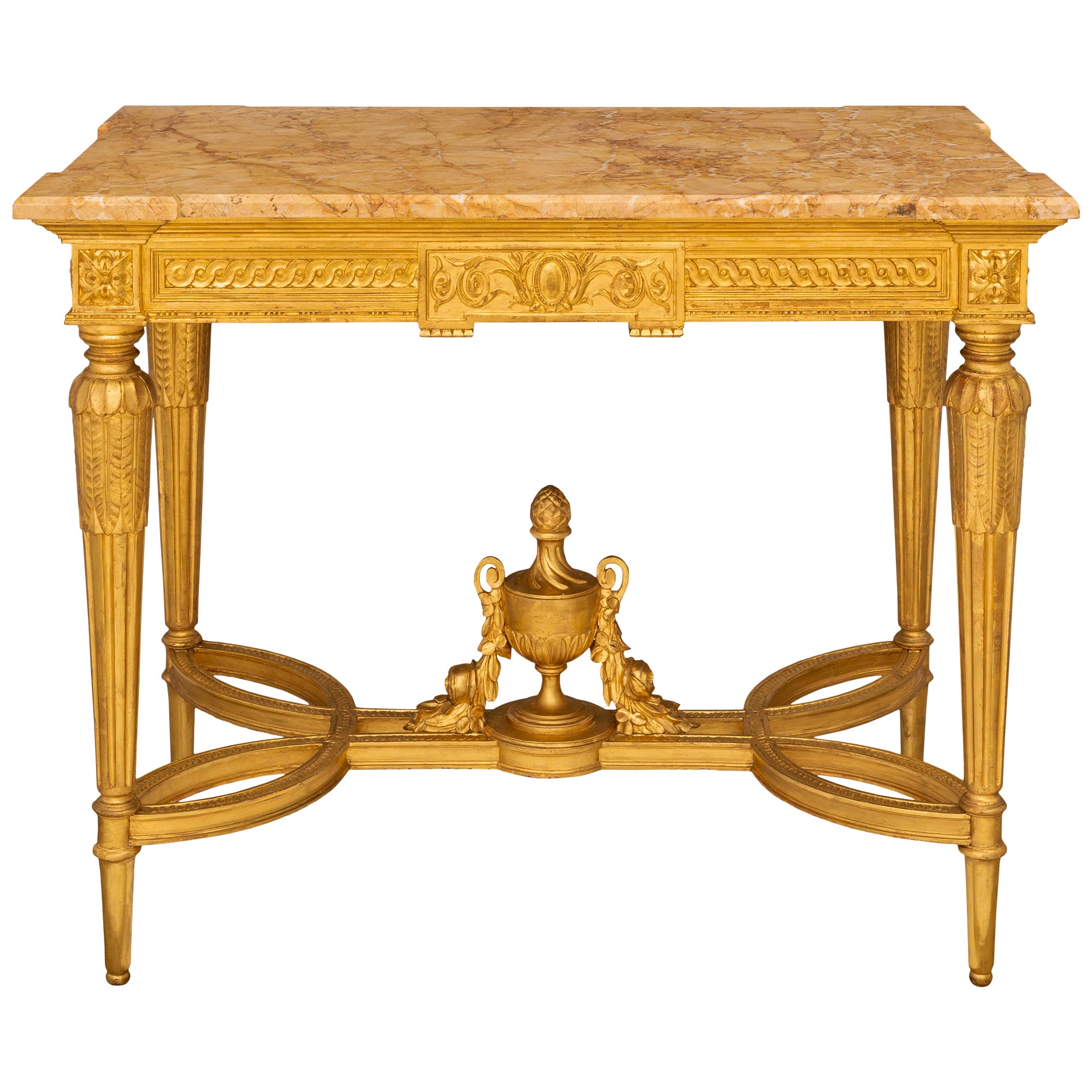 French 19th Century Louis XVI St. Giltwood And Marble Center Table For Sale