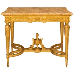 Französisch 19. Jahrhundert Louis XVI St. Giltwood und Marmor Center Table