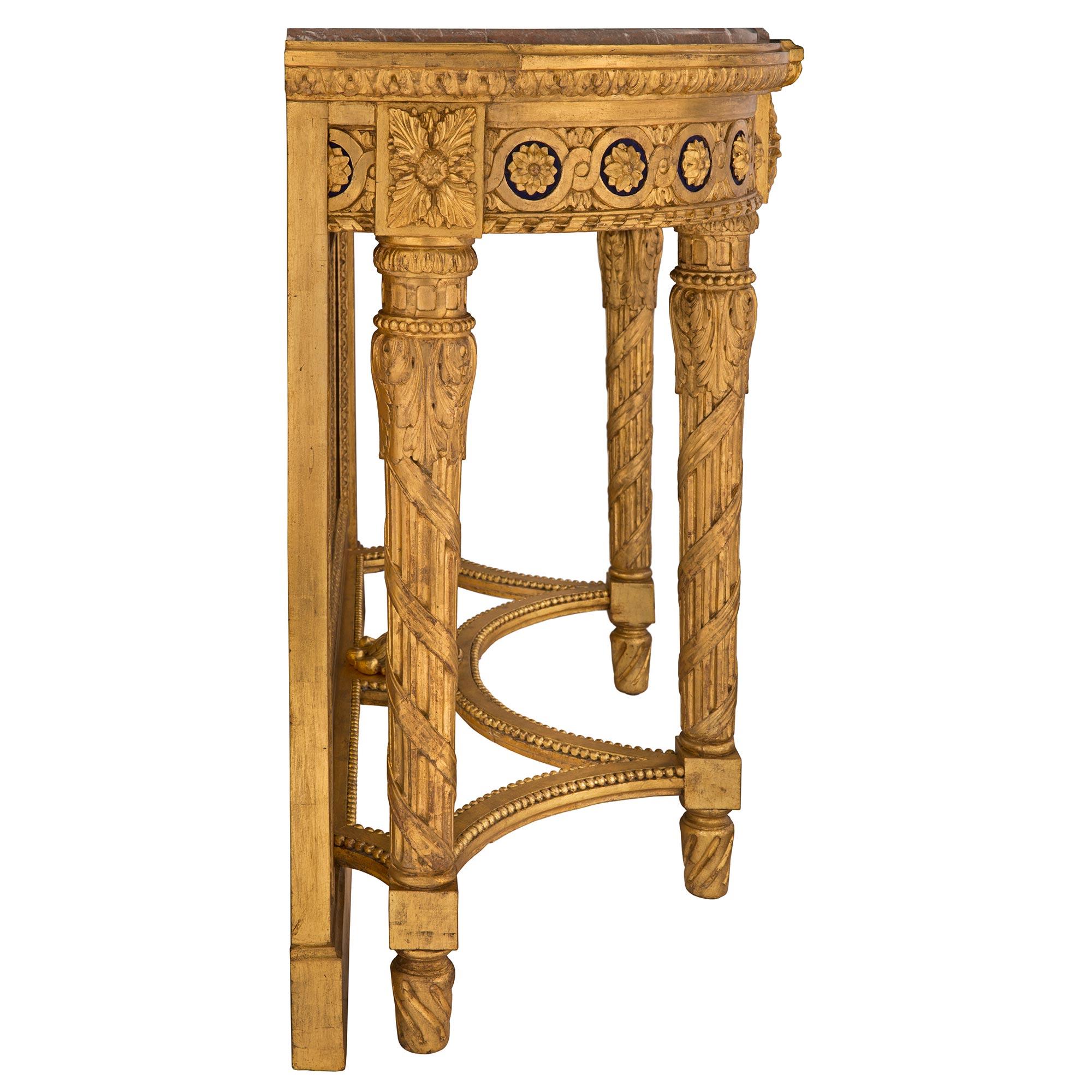 French 19th Century Louis XVI St. Giltwood and Marble Mirrored Console In Good Condition For Sale In West Palm Beach, FL