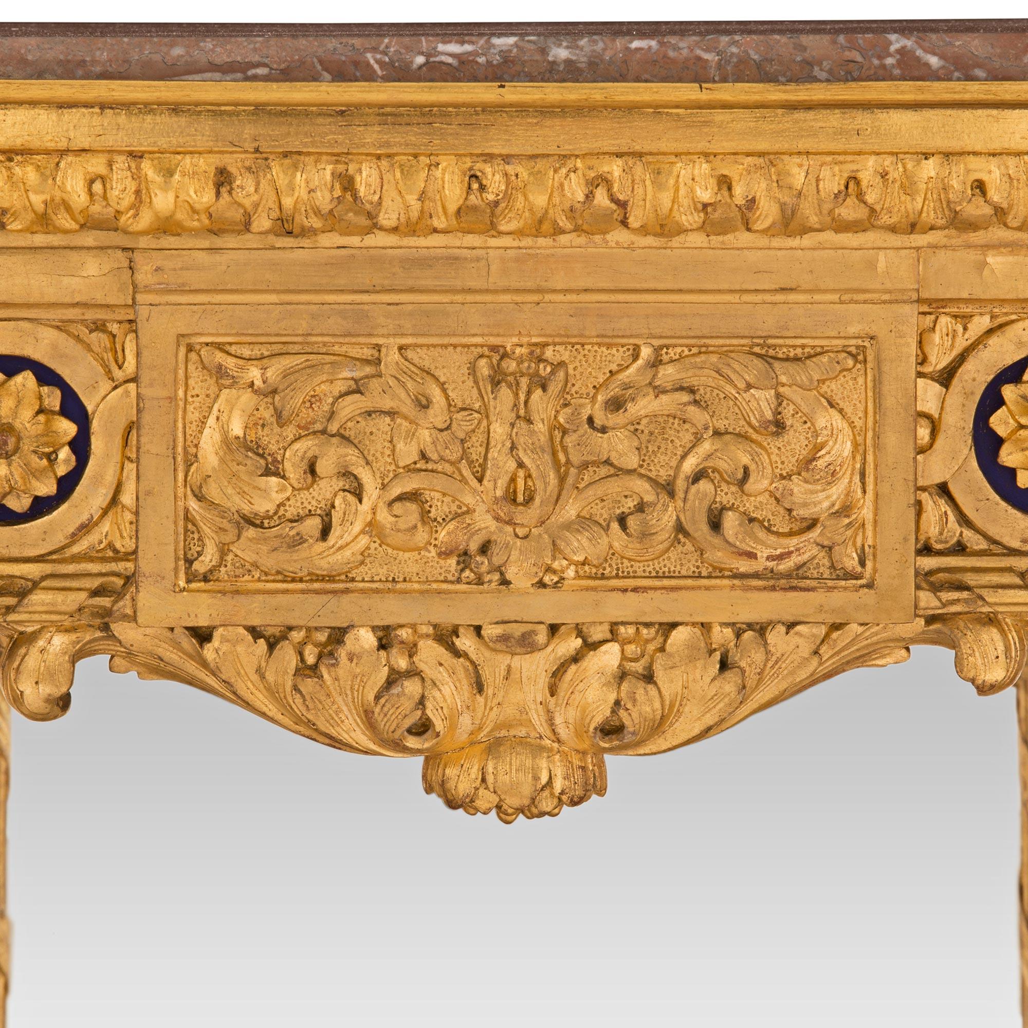 XIXe siècle Console française du 19ème siècle de style Louis XVI en bois doré et miroir en marbre en vente