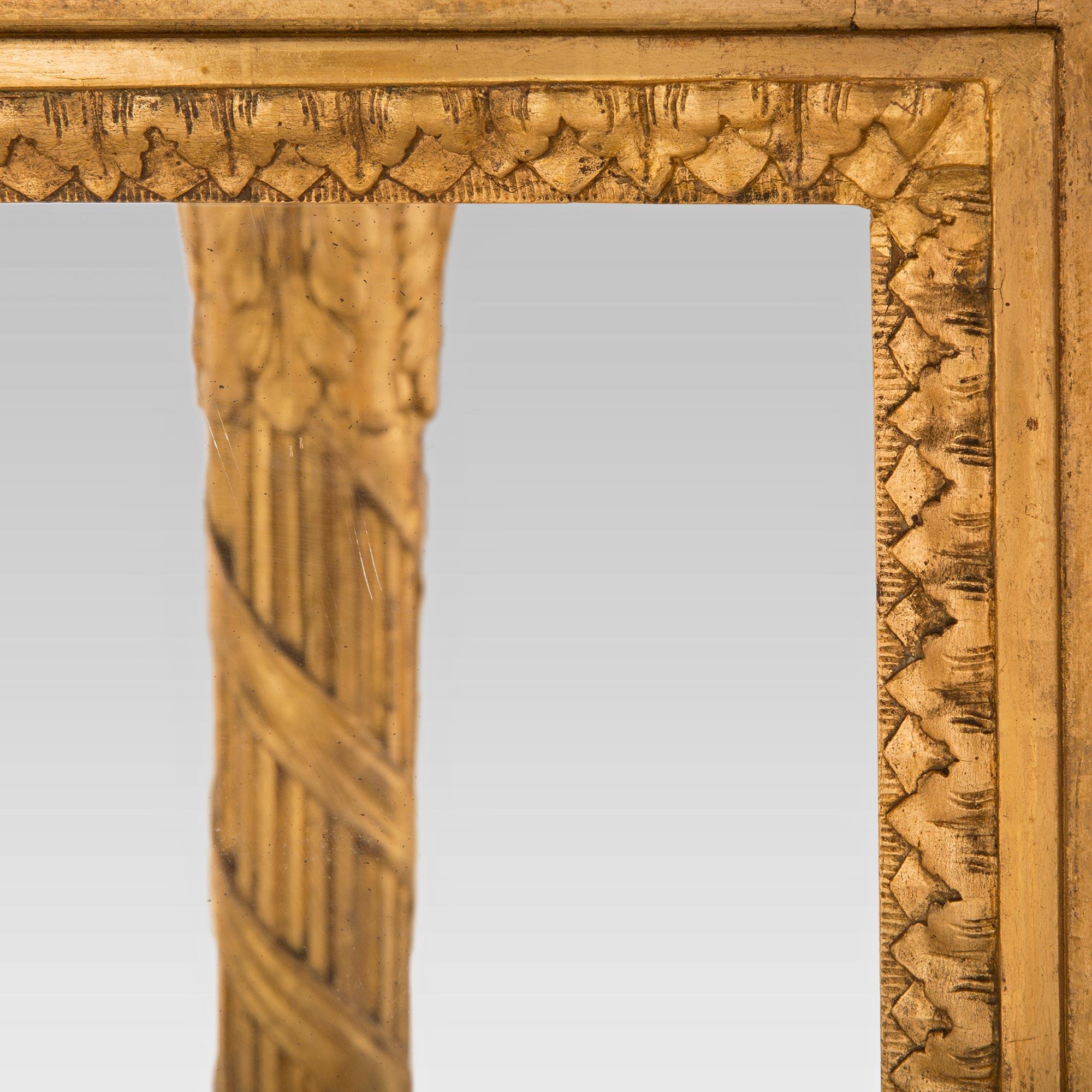 Miroir Console française du 19ème siècle de style Louis XVI en bois doré et miroir en marbre en vente