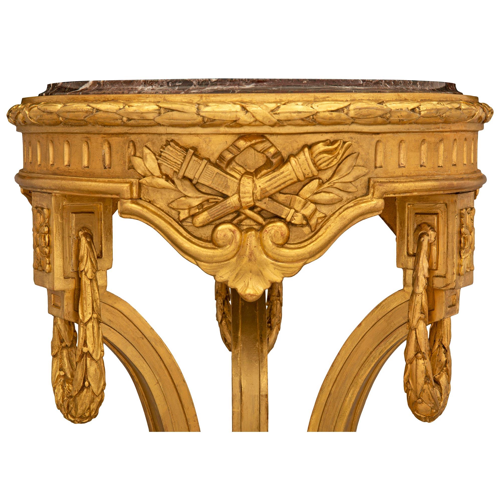 French 19th Century Louis XVI St. Giltwood and Marble Side Table/Pedestal For Sale 1