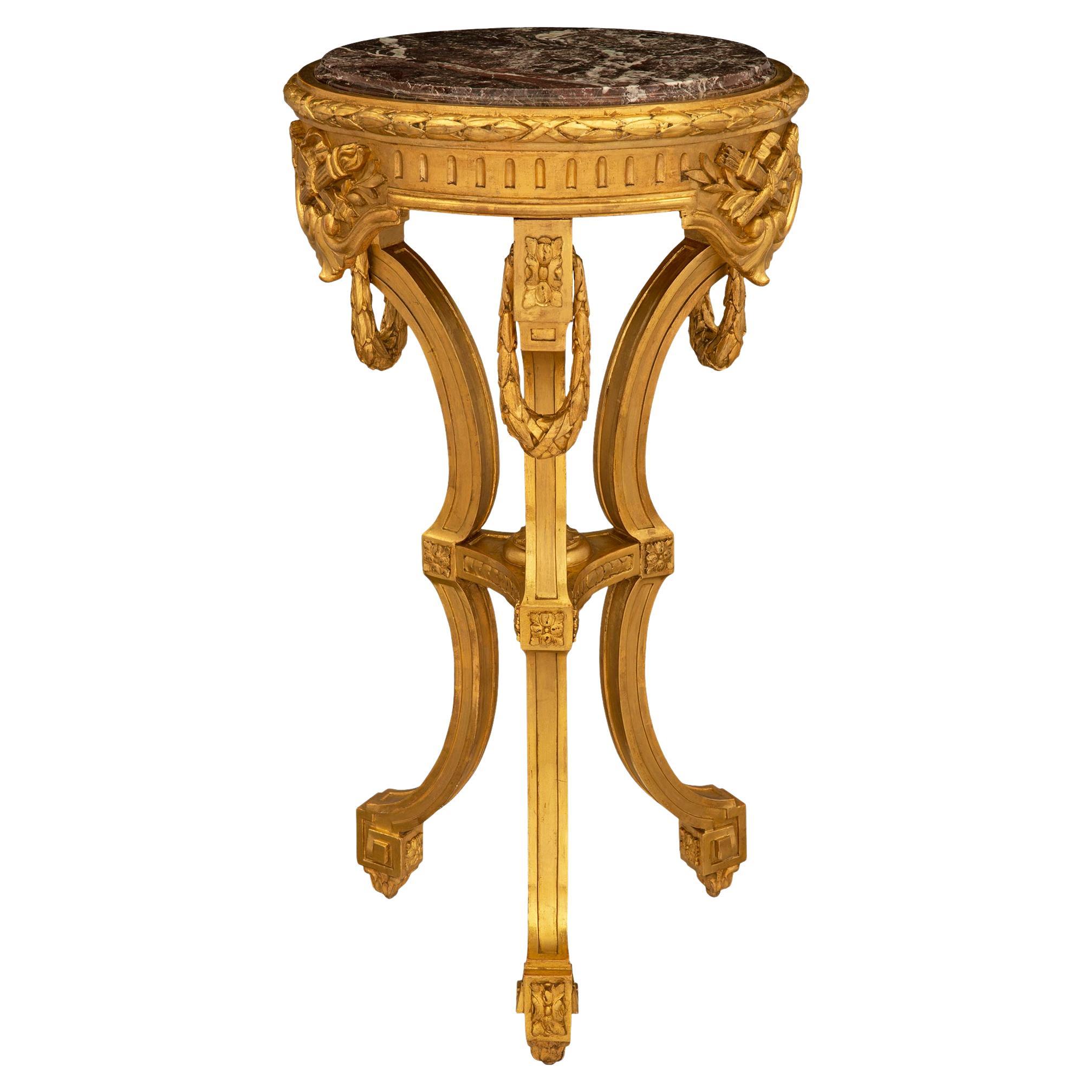 French 19th Century Louis XVI St. Giltwood and Marble Side Table/Pedestal