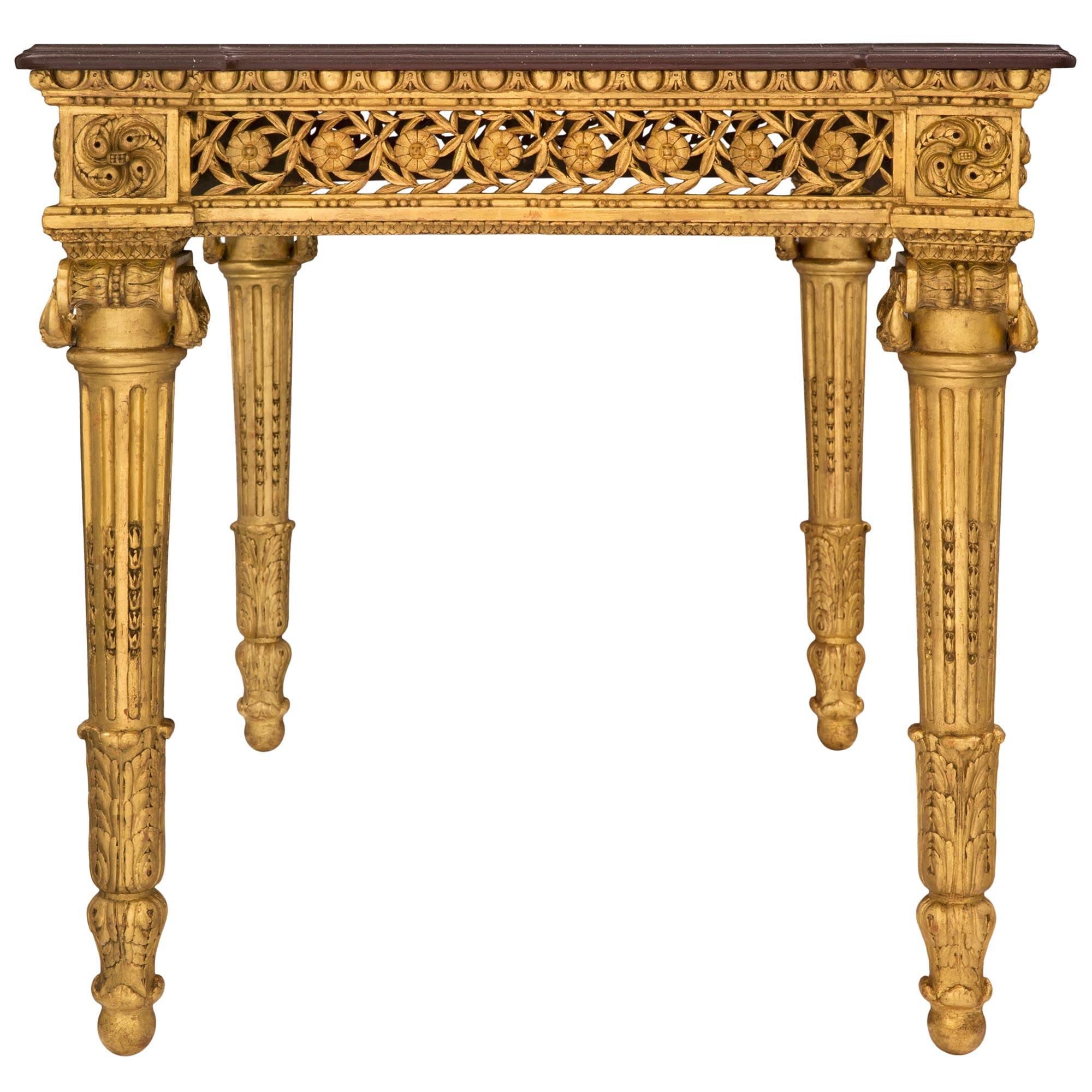 French 19th Century Louis XVI St. Giltwood and Porphyry Center Table For Sale 1