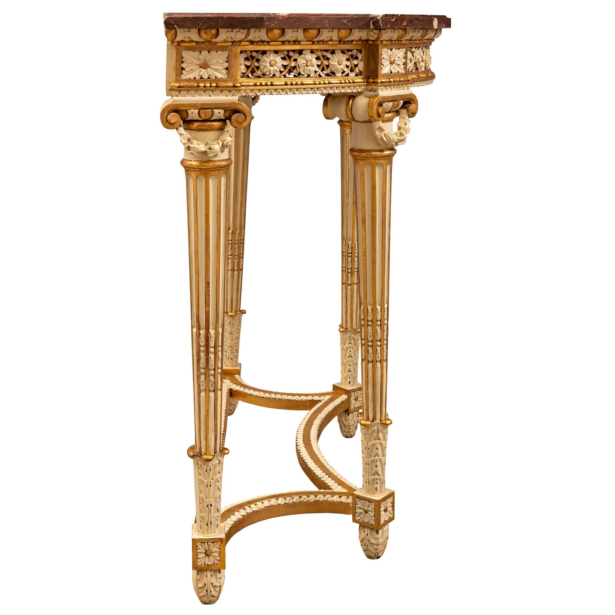 French 19th Century Louis XVI St. Giltwood and Rouge Des Pyrénées Marble Console In Good Condition For Sale In West Palm Beach, FL