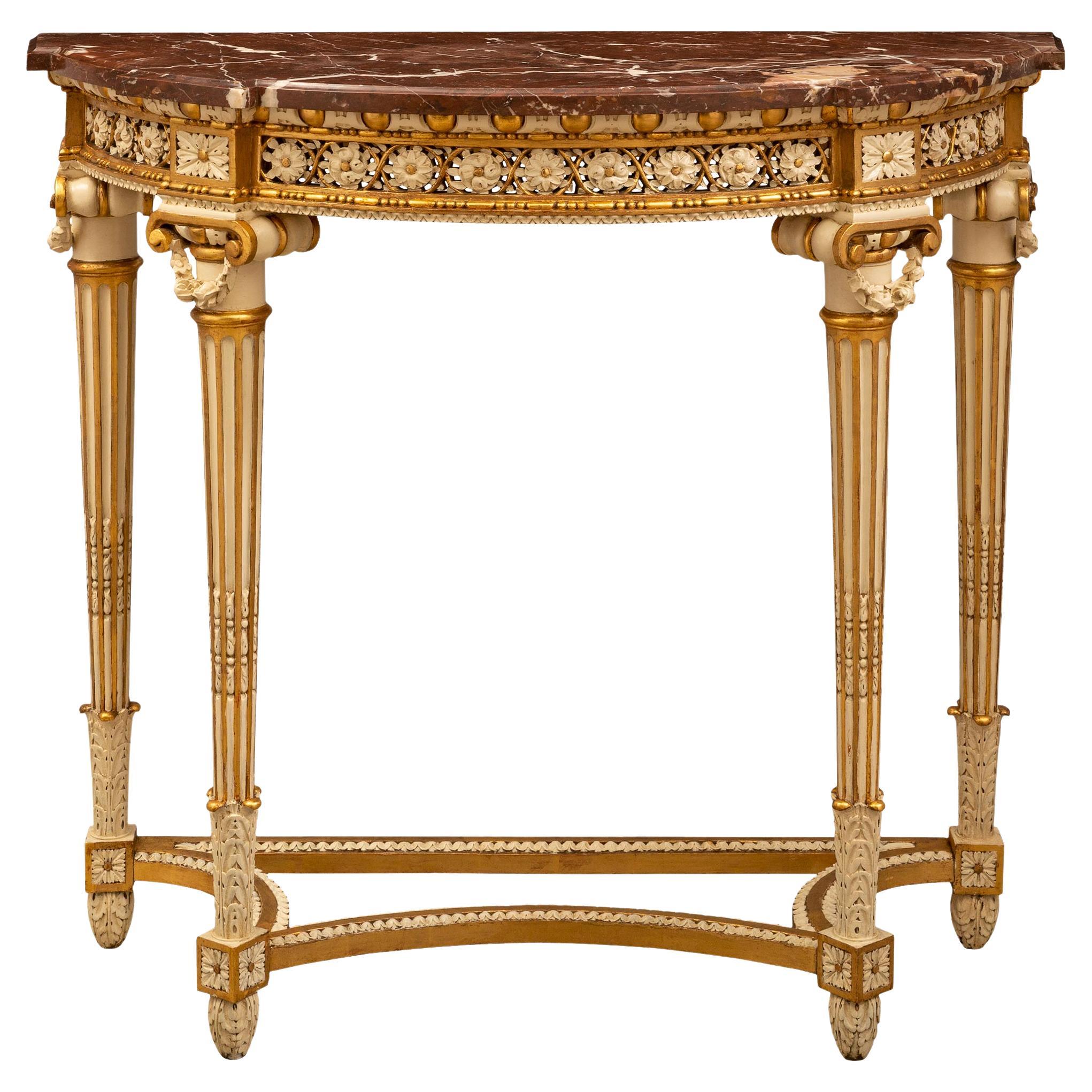 French 19th Century Louis XVI St. Giltwood and Rouge Des Pyrénées Marble Console For Sale