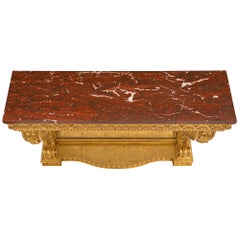 French 19th Century Louis XVI St. Giltwood and Rouge Griotte Marble Console