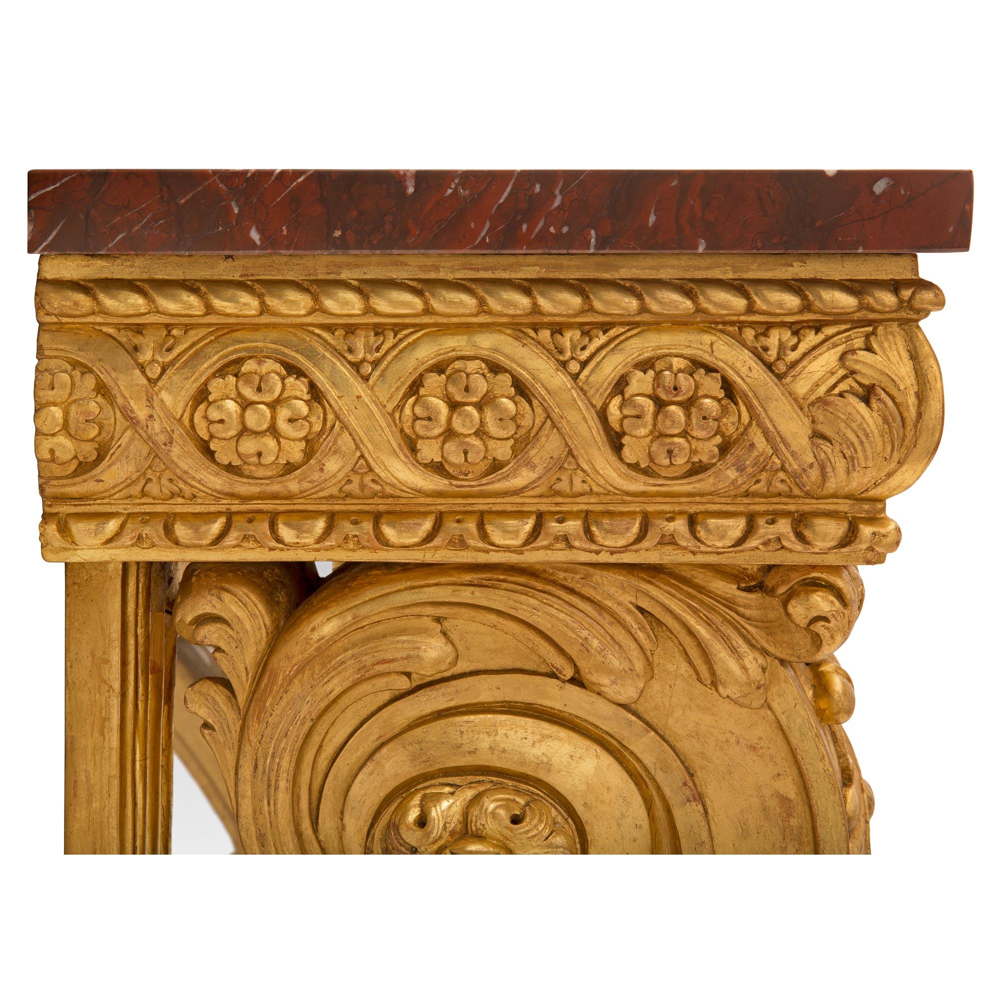 French 19th Century Louis XVI St. Giltwood and Rouge Griotte Marble Console For Sale 1