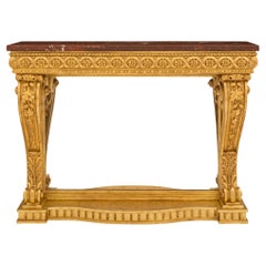 French 19th Century Louis XVI St. Giltwood and Rouge Griotte Marble Console