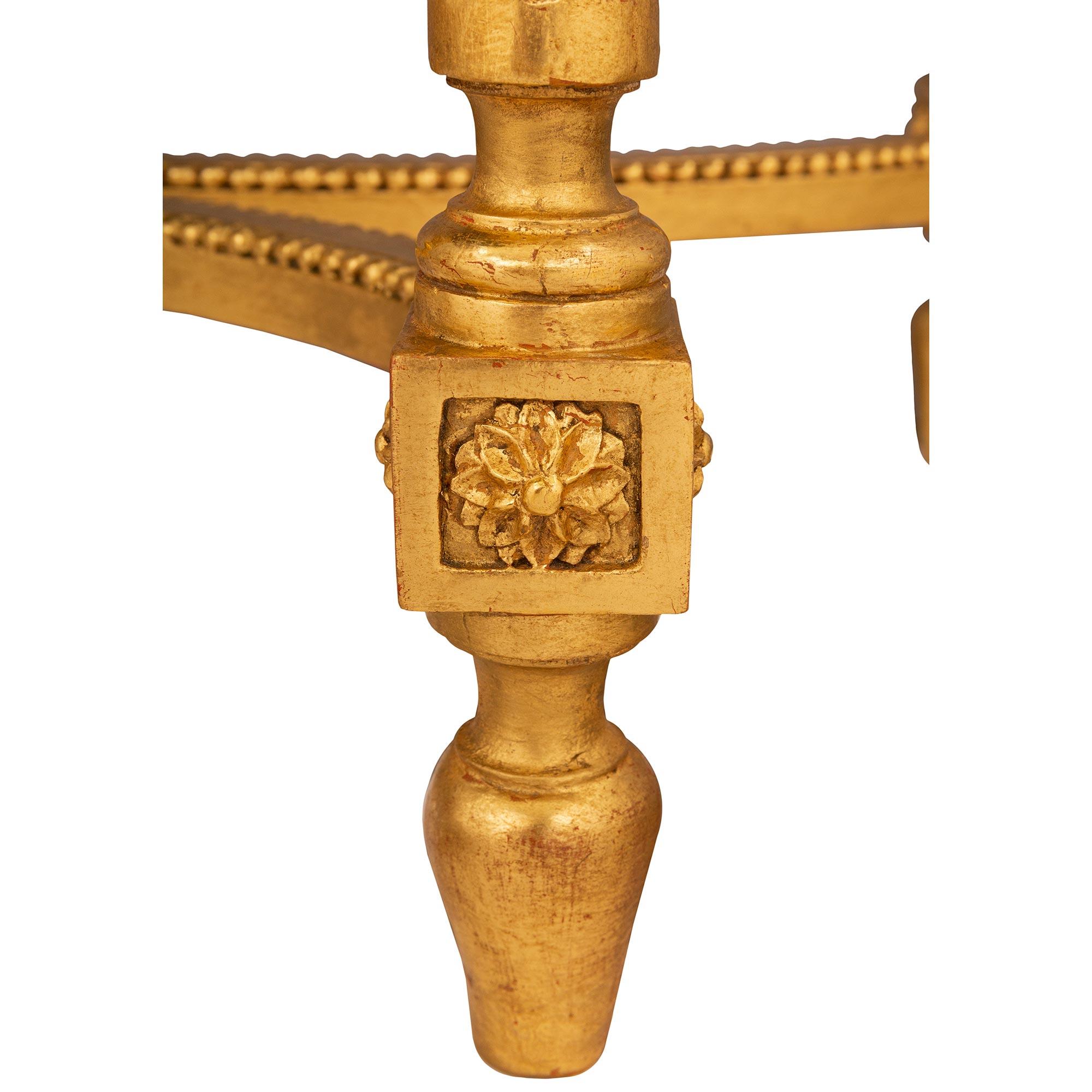 Consola francesa del siglo XIX de madera dorada de San Luis XVI y mármol Vert Campan en venta 5