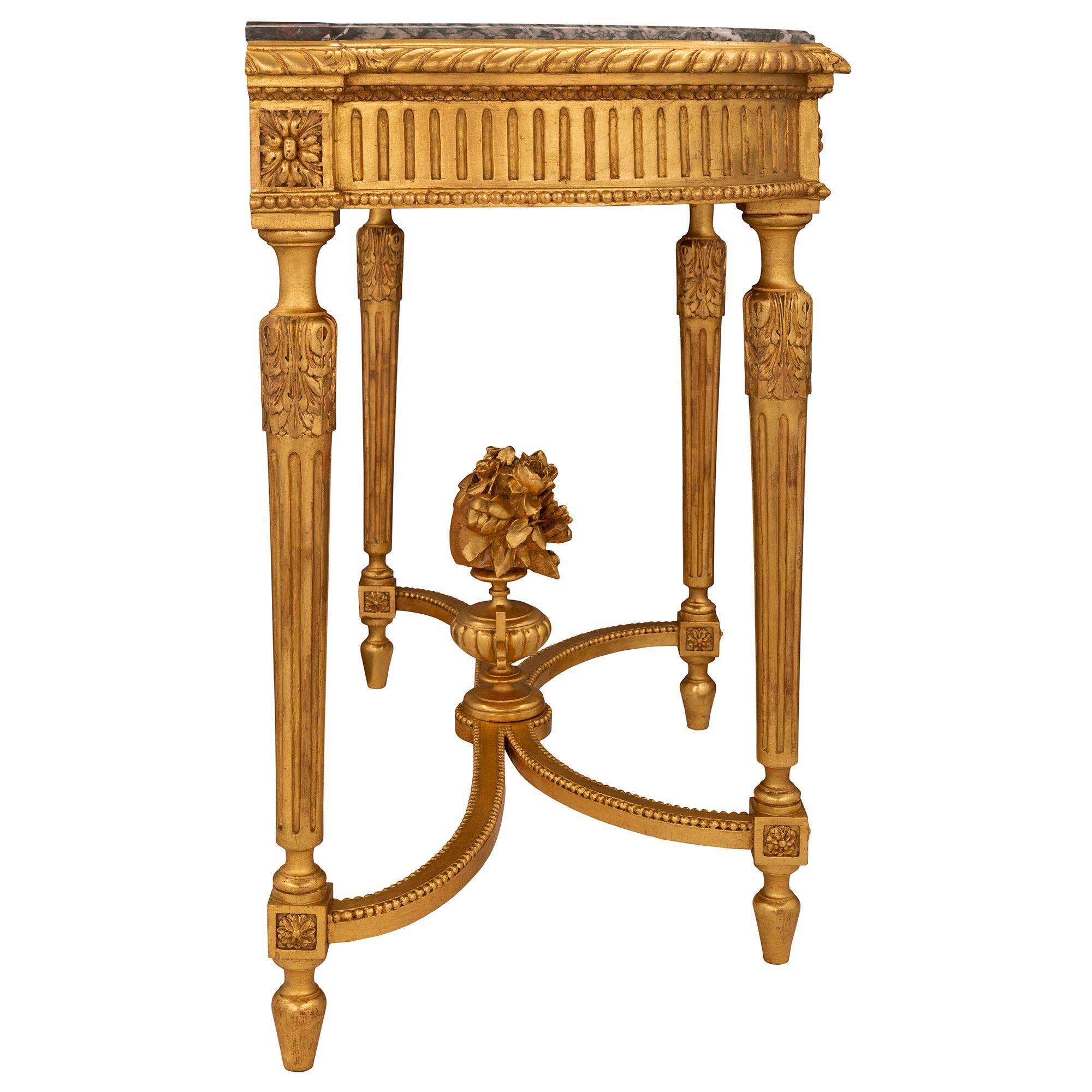 French 19th Century Louis XVI St. Giltwood and Vert Campan Marble Console In Good Condition For Sale In West Palm Beach, FL