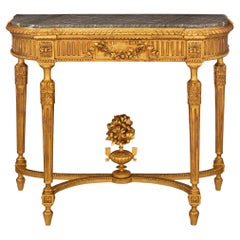 Console Louis XVI du 19ème siècle en bois doré et marbre Vert Campan