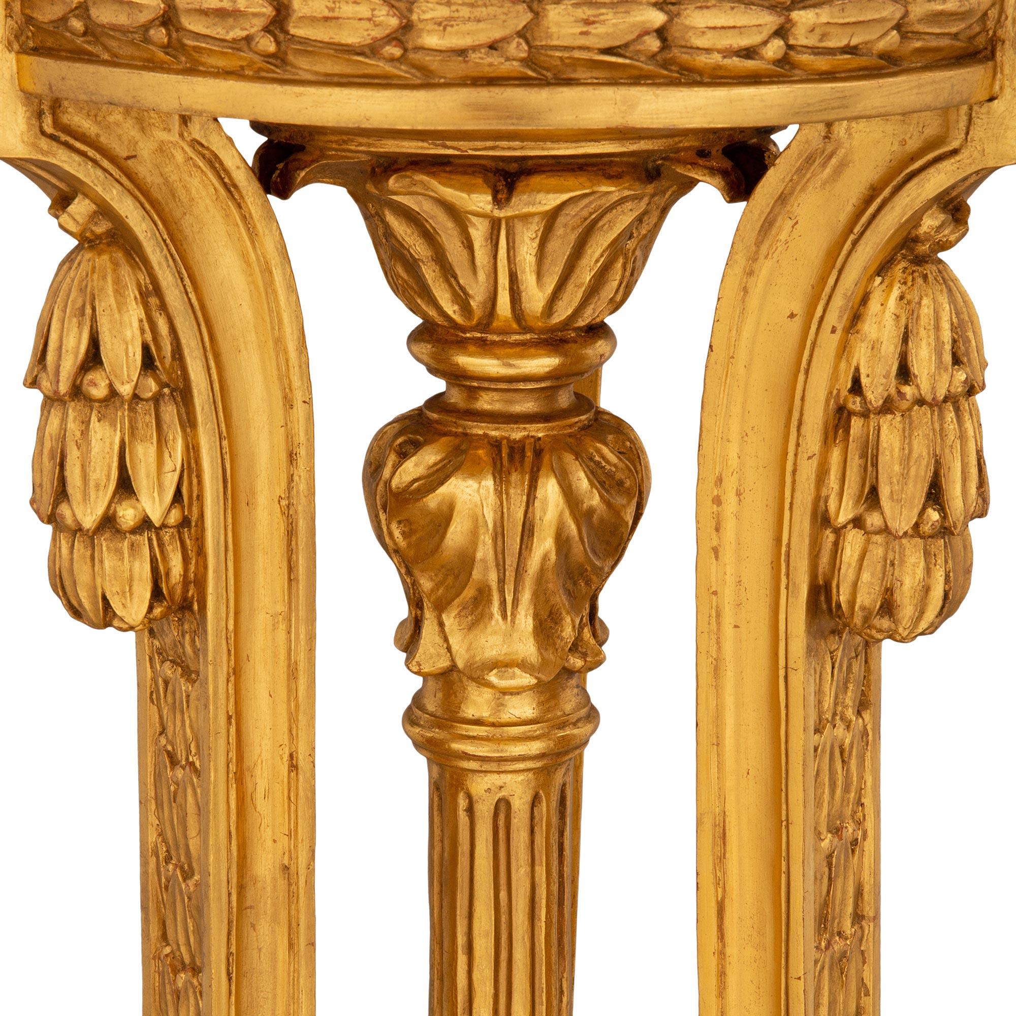 French Louis XVI Style Giltwood and Vert De Patricia Marble Pedestal For Sale 2