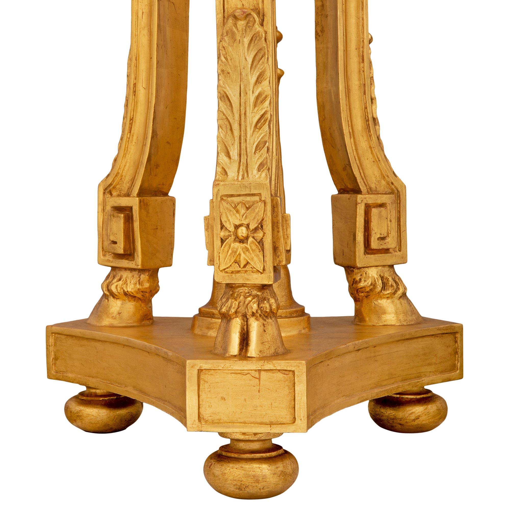 French Louis XVI Style Giltwood and Vert De Patricia Marble Pedestal For Sale 4