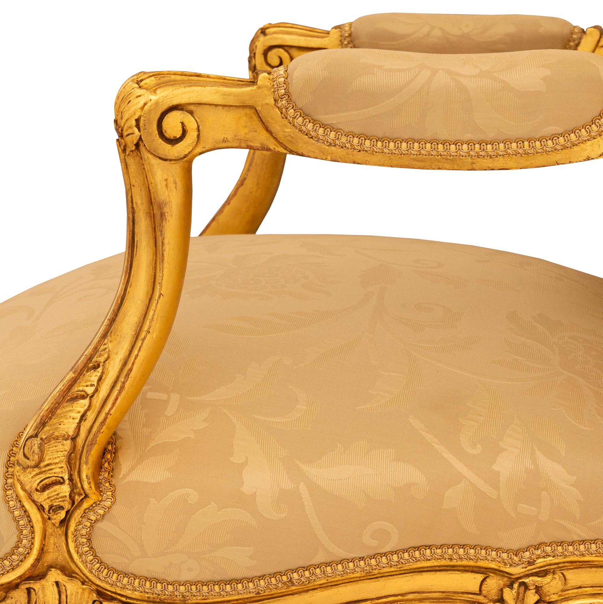 French 19th century Louis XV st. Giltwood armchairs 4