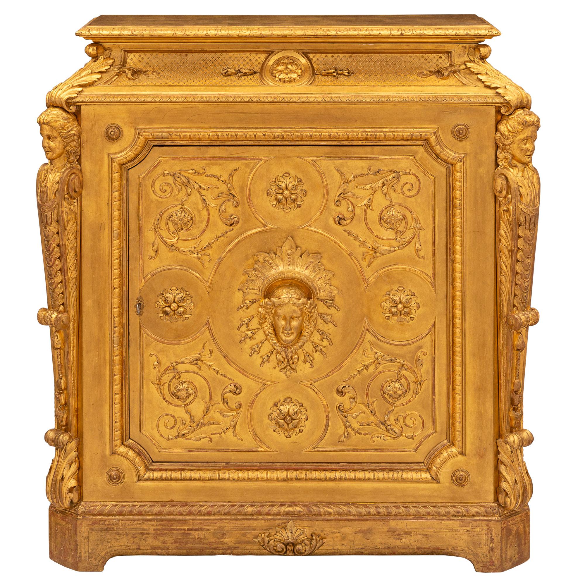 French 19th Century Louis XVI St. Giltwood Cabinet In Good Condition For Sale In West Palm Beach, FL