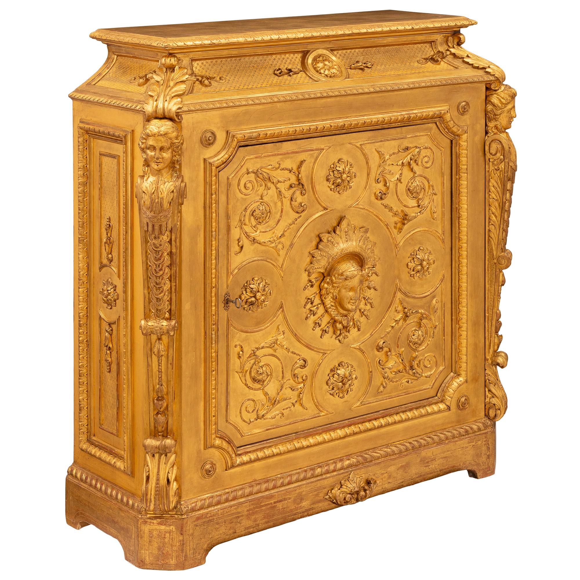 Elm French 19th Century Louis XVI St. Giltwood Cabinet For Sale