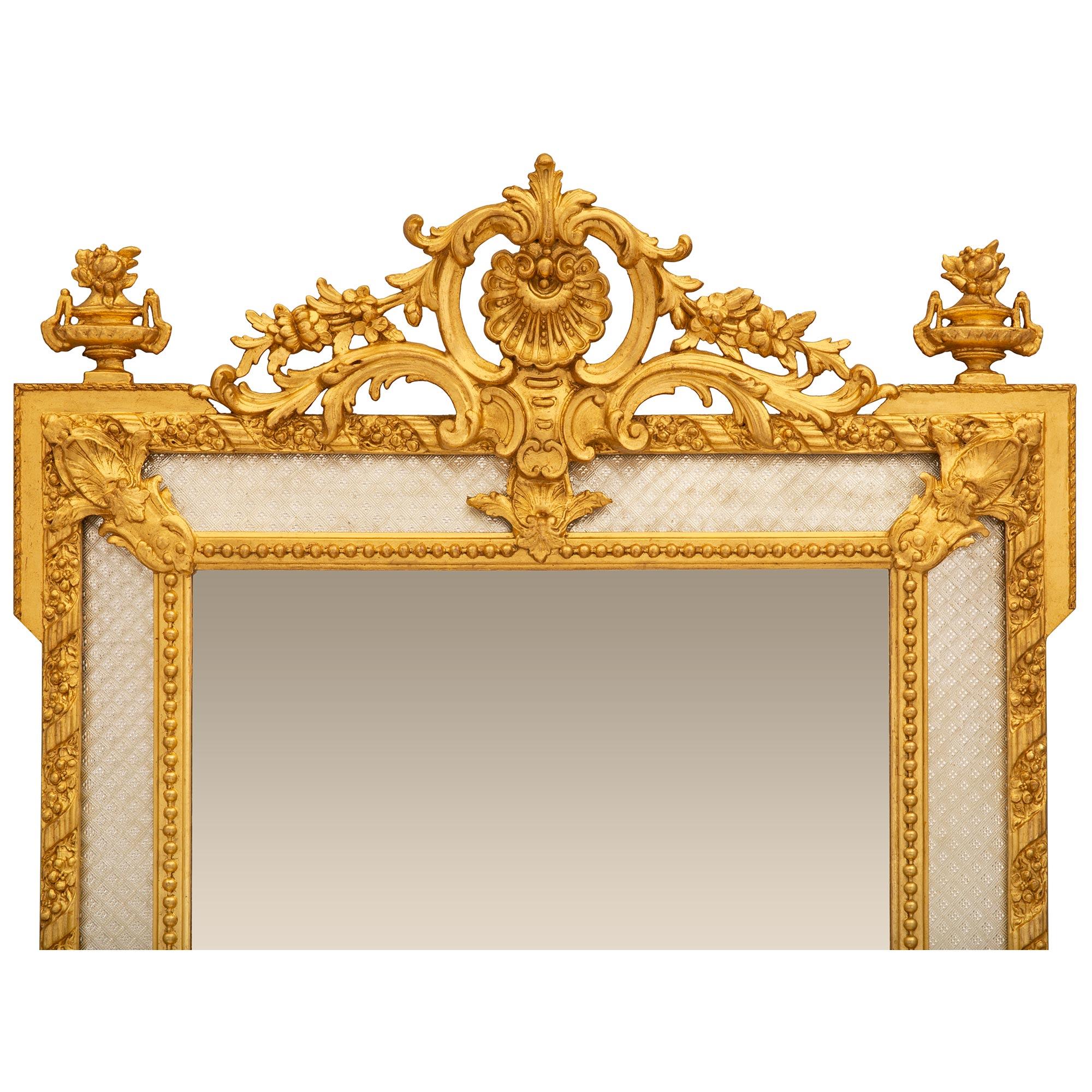 French 19th Century Louis XVI St. Giltwood Double Framed Mirror In Good Condition For Sale In West Palm Beach, FL