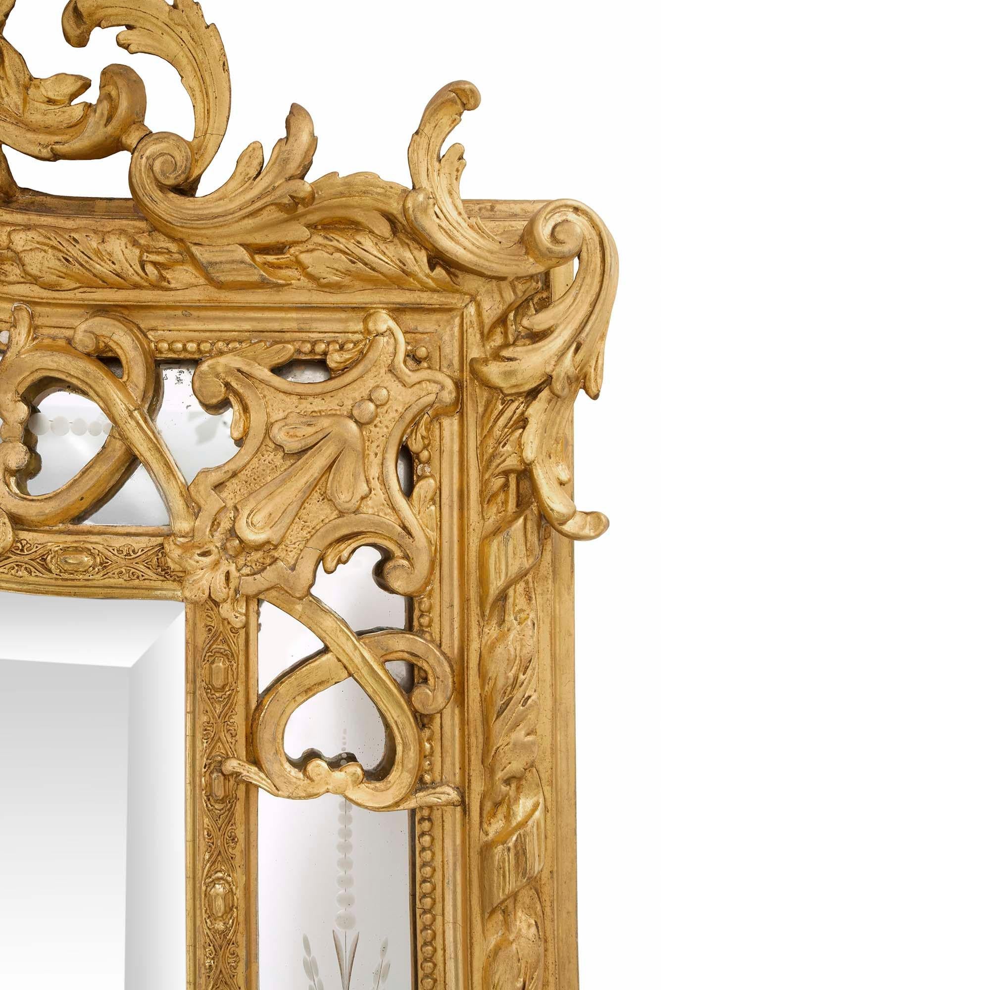 French 19th Century Louis XVI St. Giltwood Double Framed Mirror For Sale 3