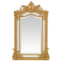 Miroir à double cadre en bois doré Louis XVI du XIXe siècle français