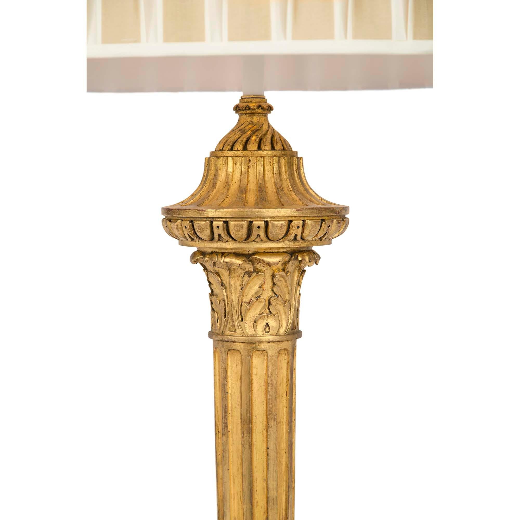 French 19th Century Louis XVI St. Giltwood Floor Lamp In Good Condition In West Palm Beach, FL