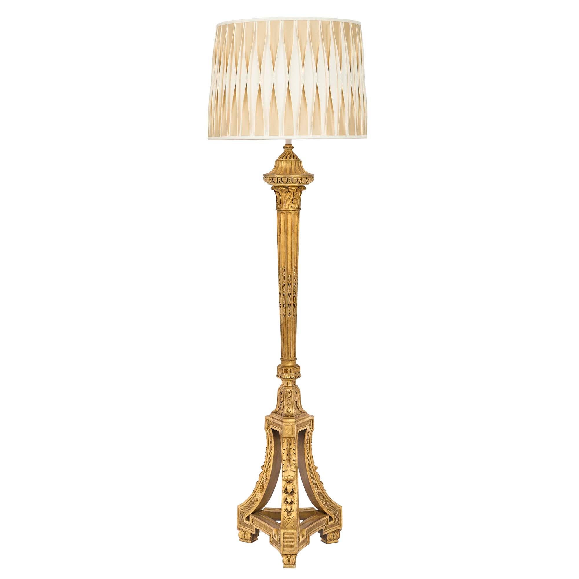 French 19th Century Louis XVI St. Giltwood Floor Lamp